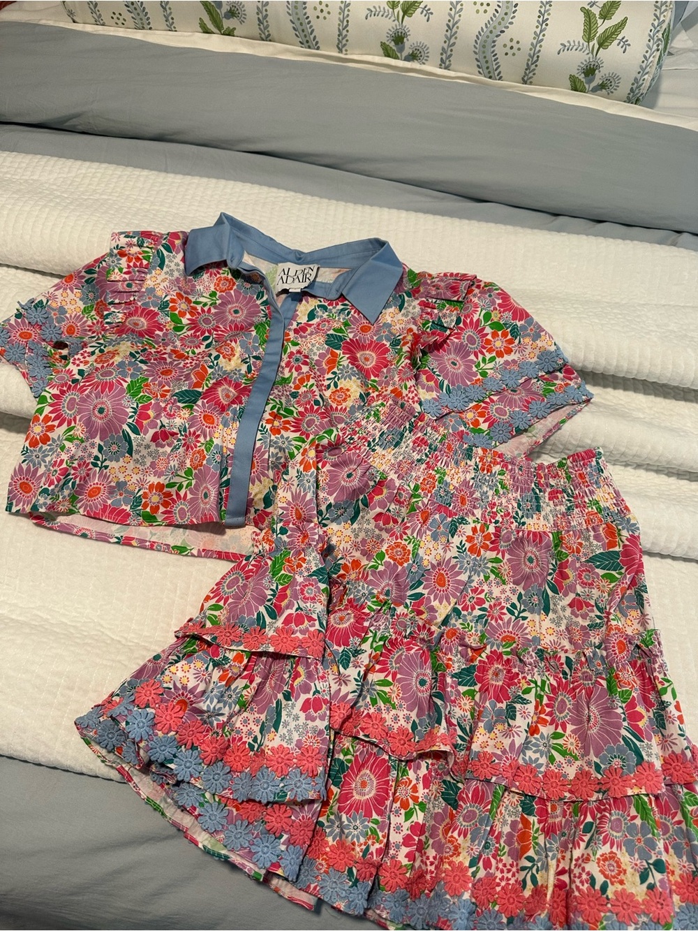 Alden Adair Floral Pink & Blue Tiered Skirt Set